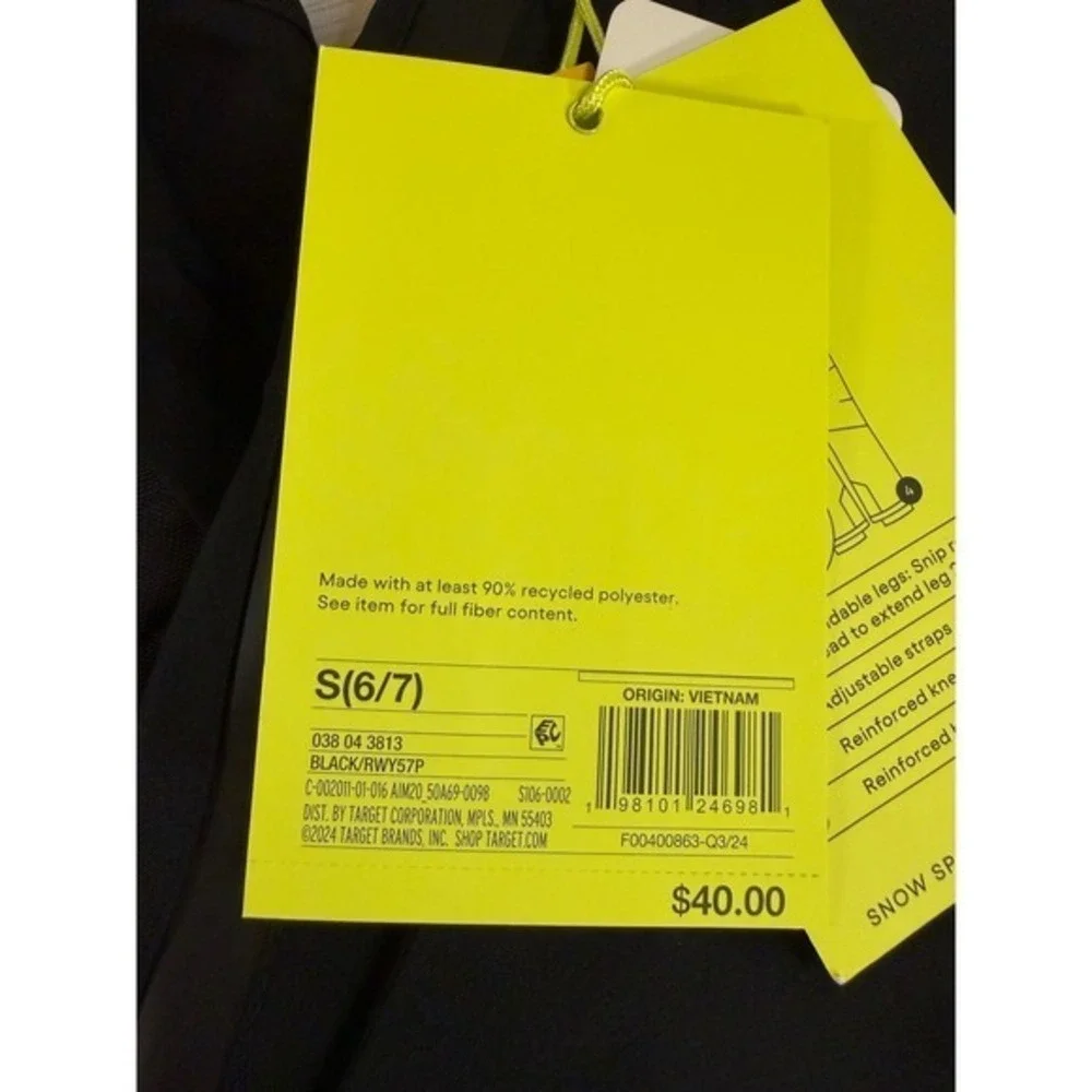 All in Motion Kids Snow Sport Waterproof Snow Bib Black 3M Thinsulate S 6/7